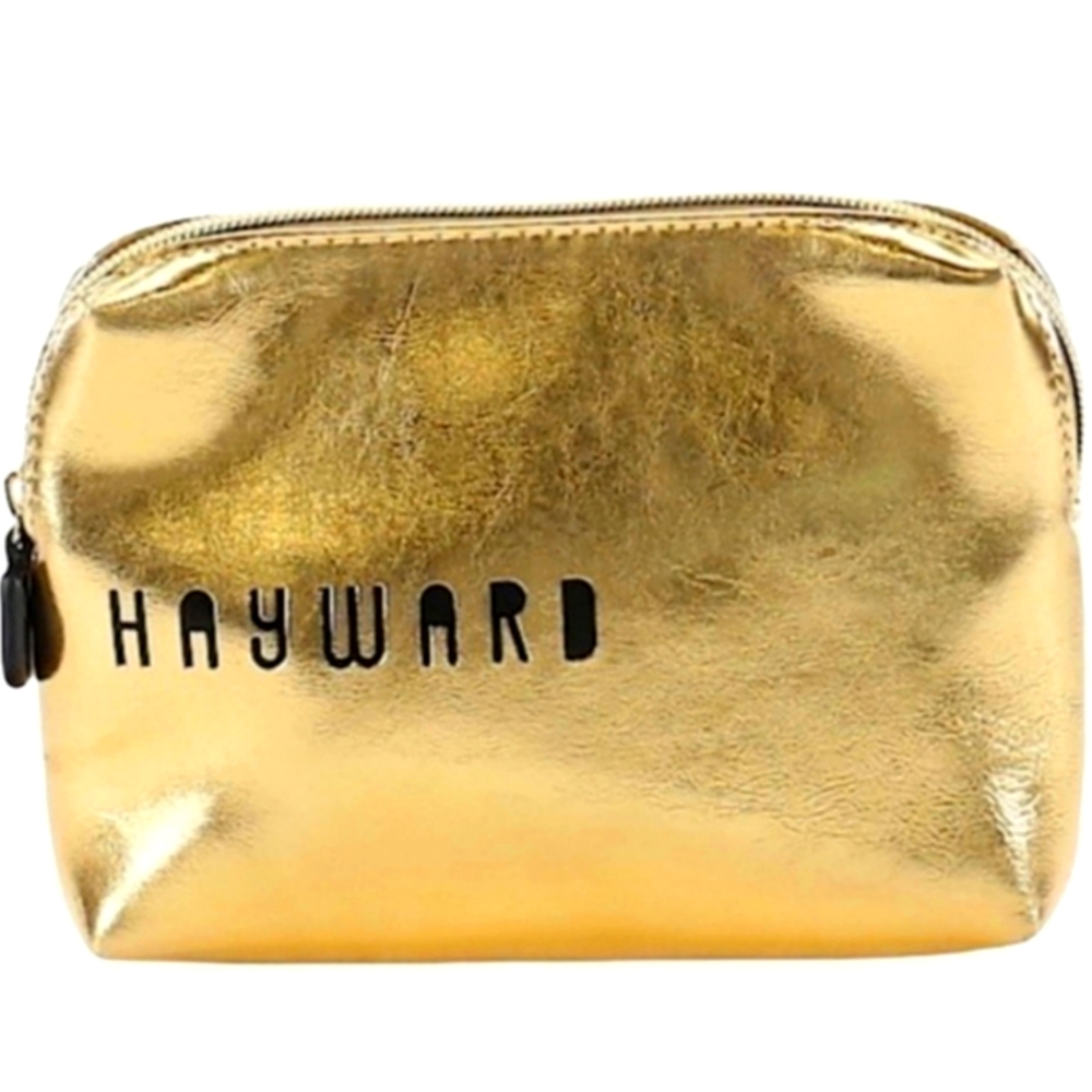 NWOT HAYWARD METALLIC GOLD CLUTCH COSMETIC MAKEUP BAG